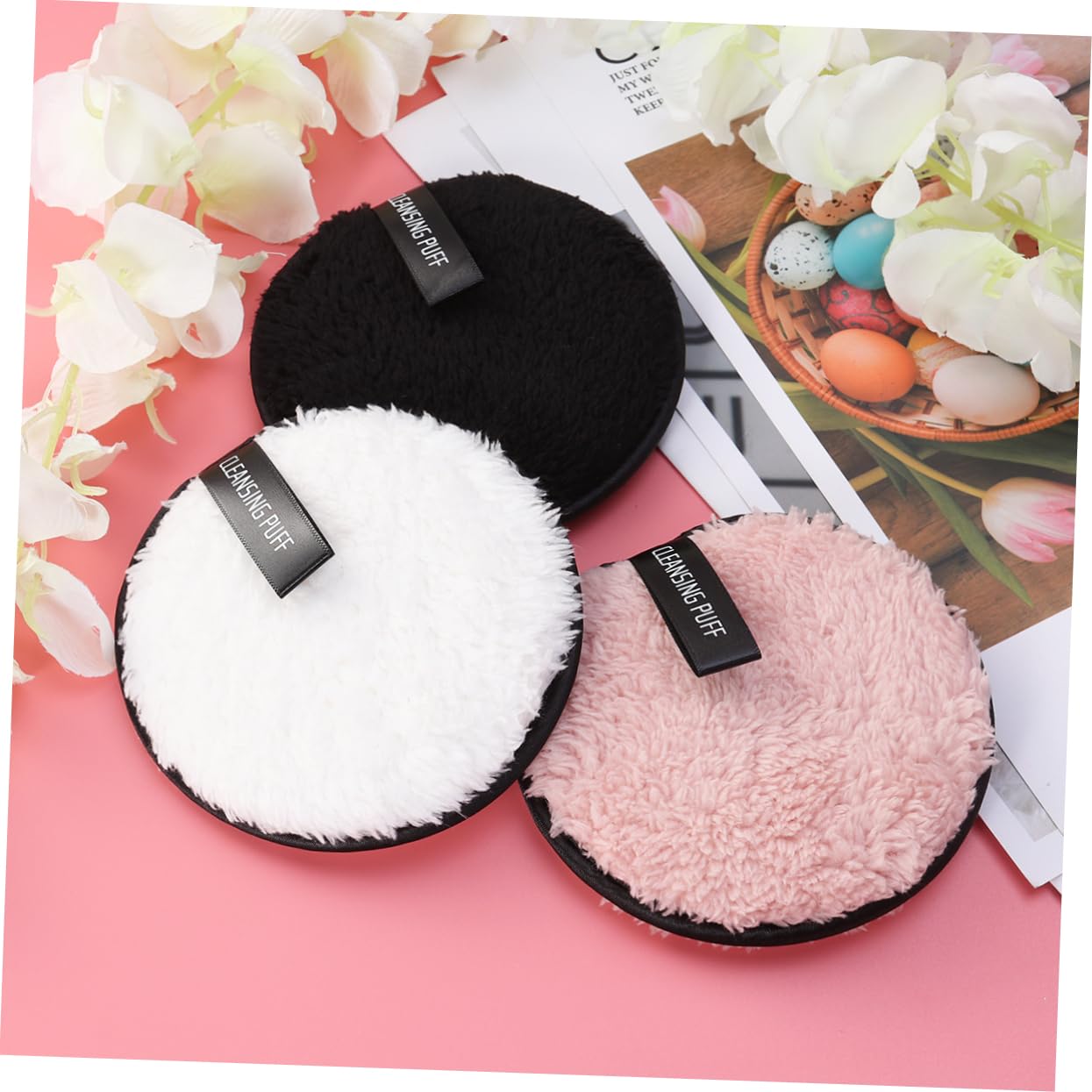 Gogogmee Cleansing Puff Makeup 3pcs Washable Facial Pads Safe Cotton for Sensitive Skin Deep Pore Cleaning Random Color