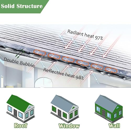 Miniatura 10 de Espuma aislante reflectante doble, barrera radiante de aislamiento reflectante de ventana de 48 x 10 pies, rollo de aislamiento de burbujas de
