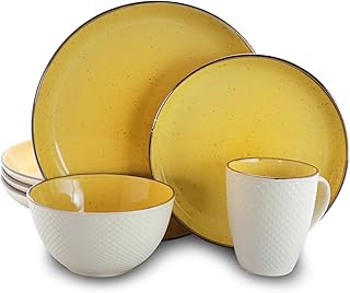 Elama's Luxuriously Mellow Yellow 16 Piece Dinnerware Set with Complete ...
