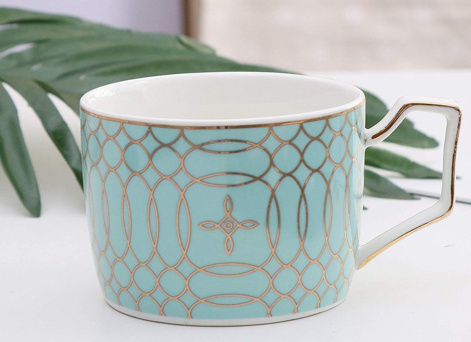 Set Tazza E Piattino In Porcellana Bone China - Modello Blu Smaltato Classico - 200ml - Regalo Elegante Per Amanti Del Tè