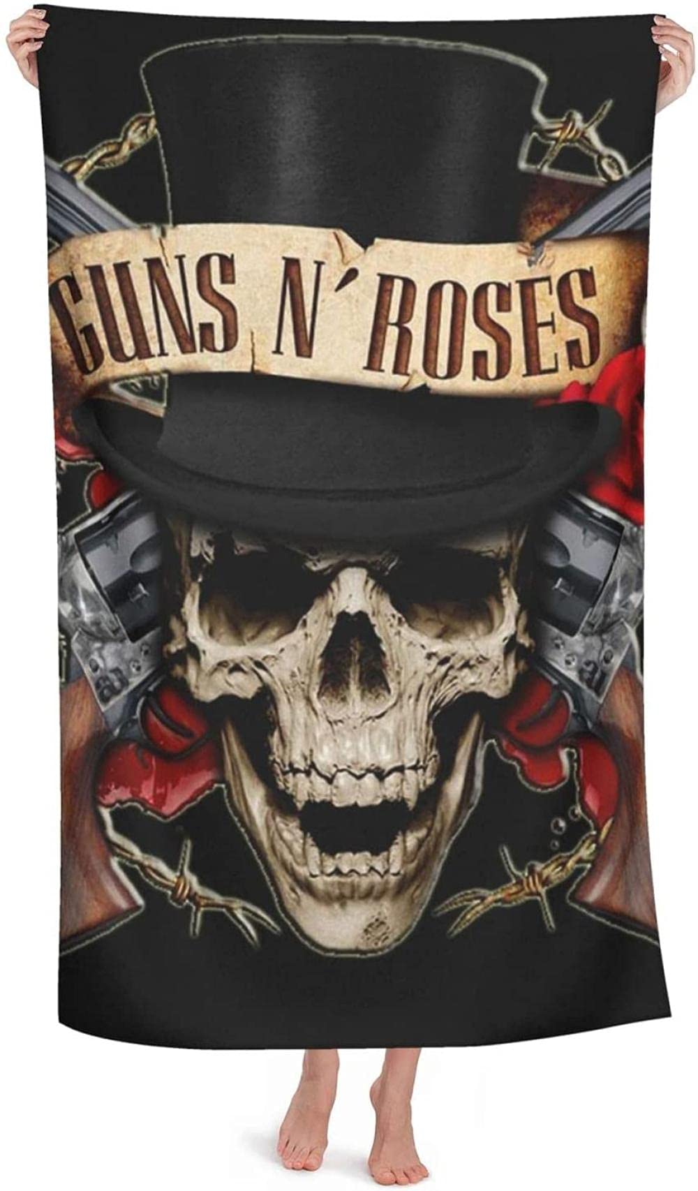 160cmX80cm Beach Towels,Microfibre Beach Towels Large,Gun and Rose,Sand Free,Quick Dry,Lightweight Beach Towels for Sports,Swimming,Yoga,Gym,Travel,Camping