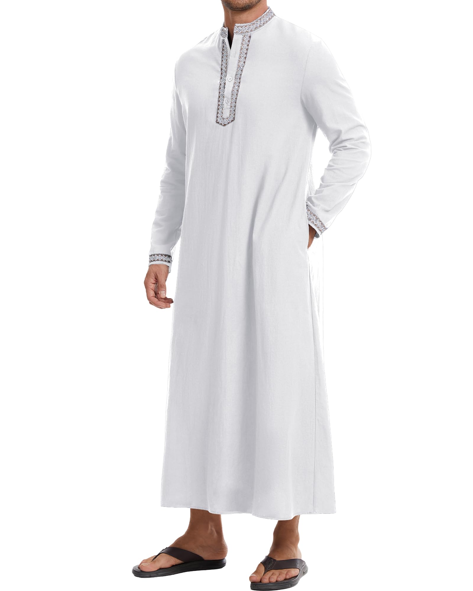 NANAMEEI Caftano Uomo Manica Lunga Con Tasche Abbigliamento Islamico Preghiera Abbigliamento