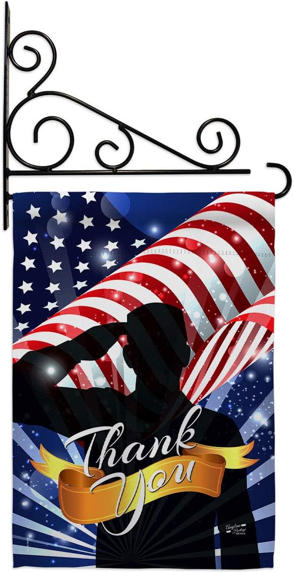 Thank You Garden Flag Set Wall Holder Armed Forces Military Service All Branches Support Honor United State American Veteran Official Small Gift Yard House Banner Made In USA 13 X 18.5