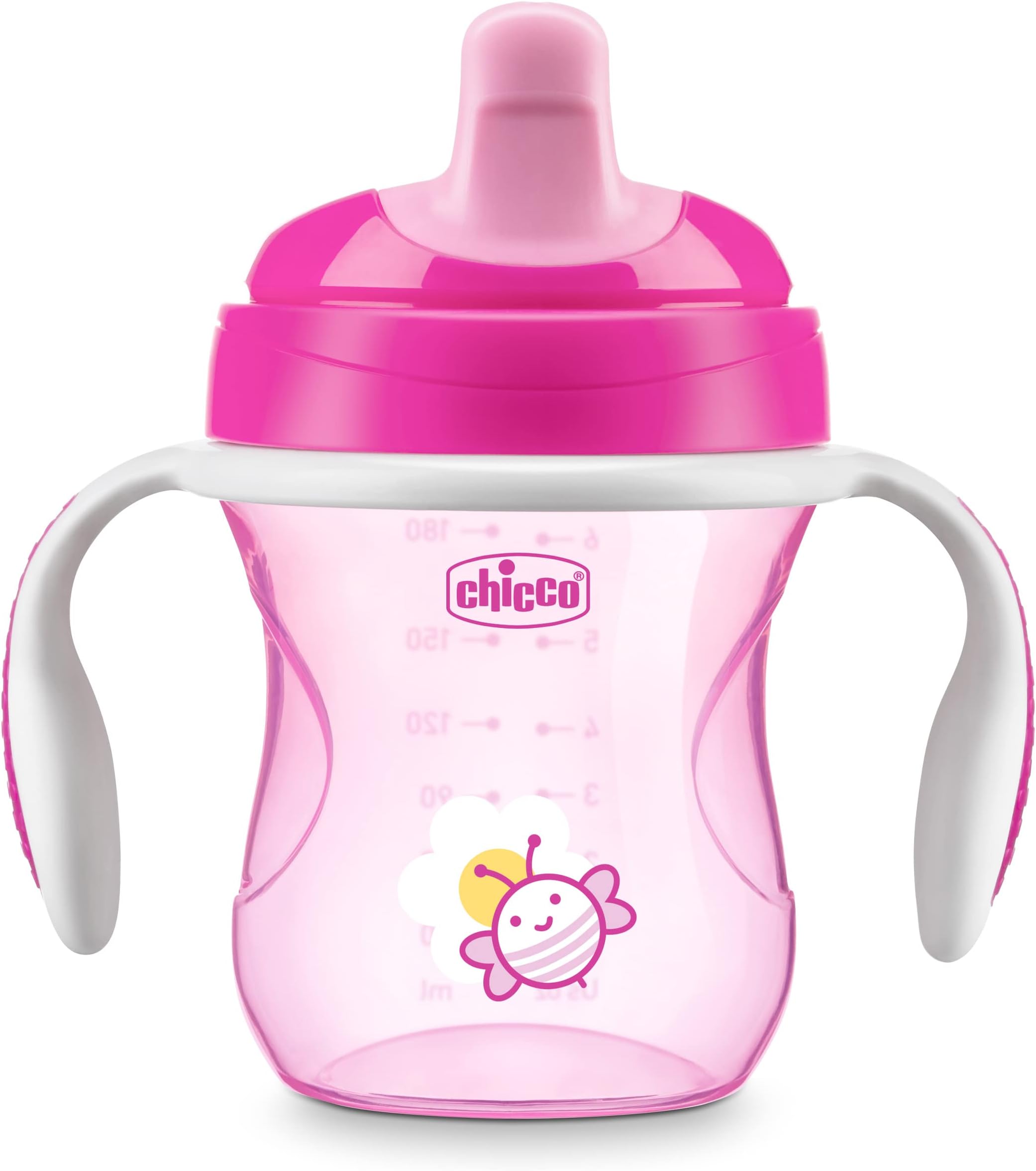 Chicco Semi-Soft Trainer with Bite-Resistant Spout and Spill-Free Lid 7oz.| Removable, Non-Slip Handles | Top-Rack Dishwasher Safe | Easy to Hold Ergonomic Indents | Pink| 6+ Months