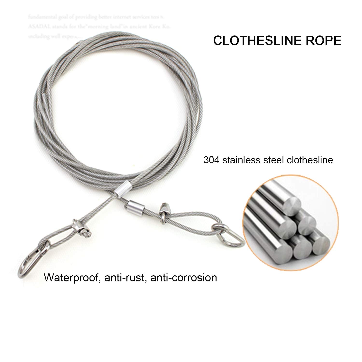 Corde de Ligne de Lavage Robuste, Corde à Linge en Acier Inoxydable de qualité supérieure avec revêtement imperméable, Cordes à Linge Portables Coupe-Vent antirouille,5mm-5m