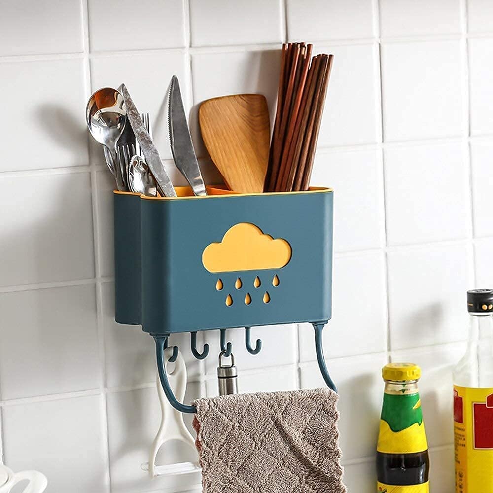 OTIPORTER Self Adhesive Wall Mounted Cloud Series Plastic Cutlery Holder for Kitchen Spoon Holder for Kitchen Wall Hanging 4 Hooks with Towel Holder for Kitchen (Multicolor) (B0CPCWBPC9) Amazon Price History, Amazon Price Tracker