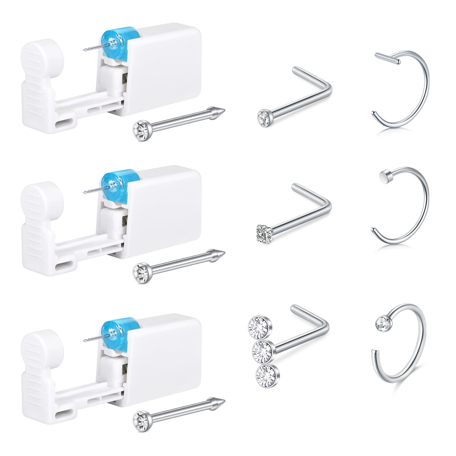 AceFun 9 Stück Nasenpiercing Pistole Kit,Silber Piercing Pis