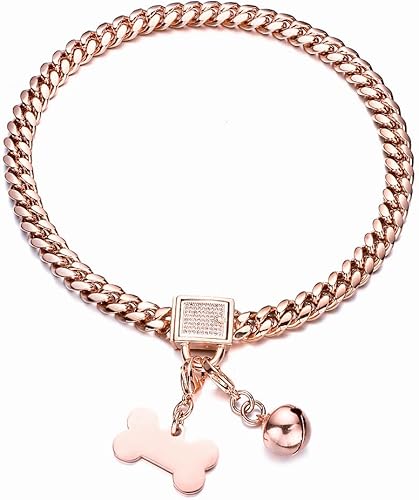 Miniatura 8 de Collar de perro con cadena de oro rosa de 0.394 pulgadas0.555 pulgadas, collar de perro con eslabones cubanos a prueba de mordidas, collar de cadena