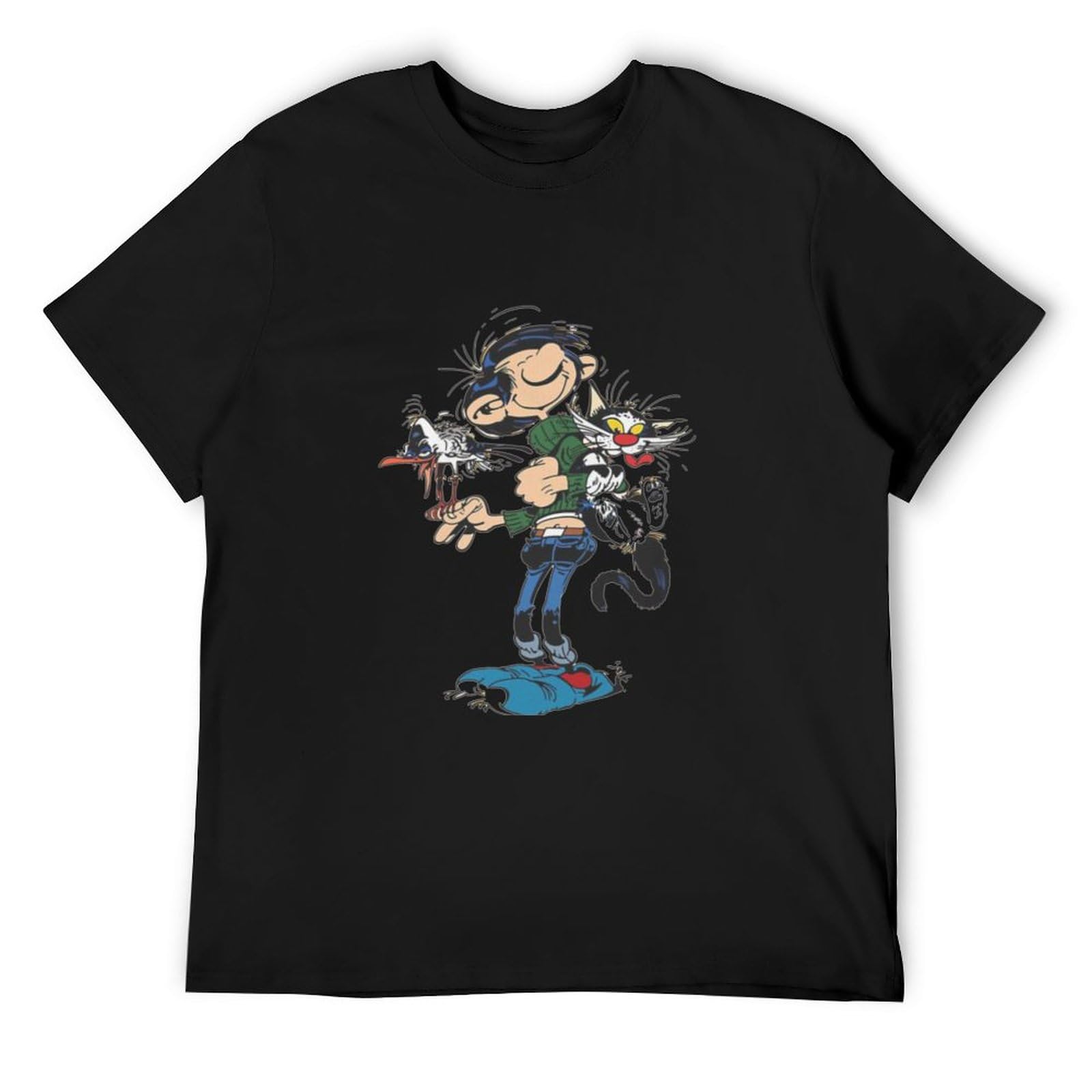 Gaston Lagaffe Comics 100% Cotton Tshirts The Twins of Gambler Personalize Men's T-Shirt Graphic Printed Black Tee L