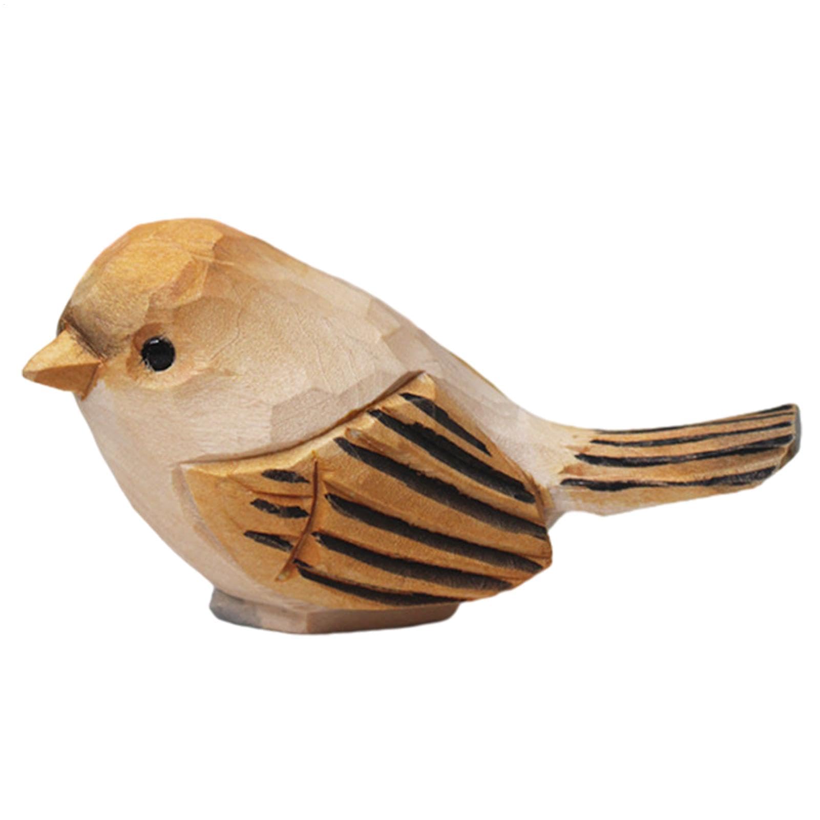 Wooden Carved Bird Figurine, Robin Sculpture - Hand Carved Painted Wooden Statues, Small Wooden Carved Bird, Cute Animal Ornament Craft For Home Desktop Decoration