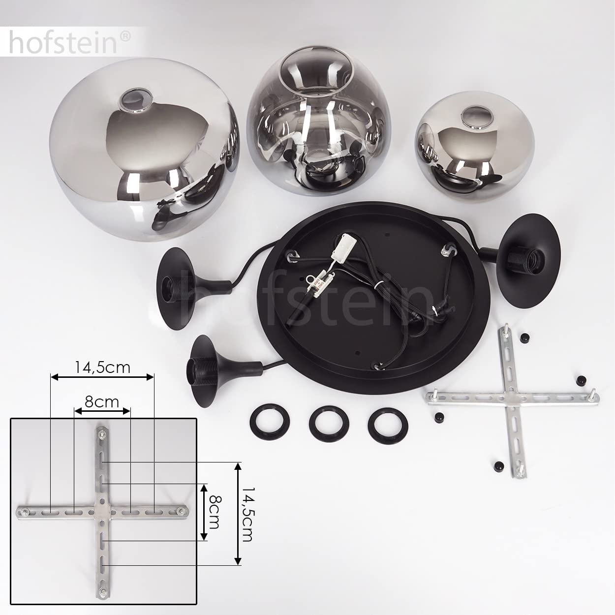 HOFSTEIN Hängeleuchte Azurara, Hängelampe aus Metall/Glas in Schwarz/Rauchfarben/Klar, Leuchte im Modernen Design, 3-flammig, Höhe max. 120 cm, 3 x E27, ohne Leuchtmittel