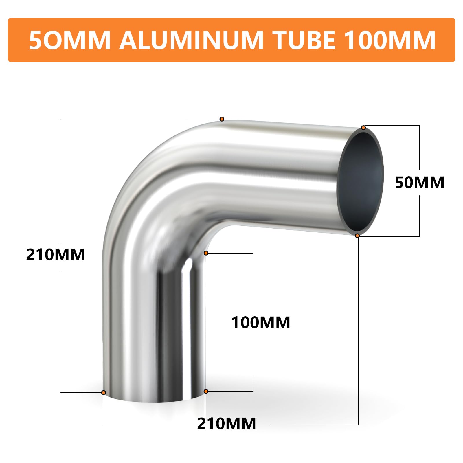 GASHER 2pezzi 90 Degree Elbow Aluminum Alloy Tube 50MM, lunghezza gamba 4" (100mm), tubo per sistemi di raffreddamento