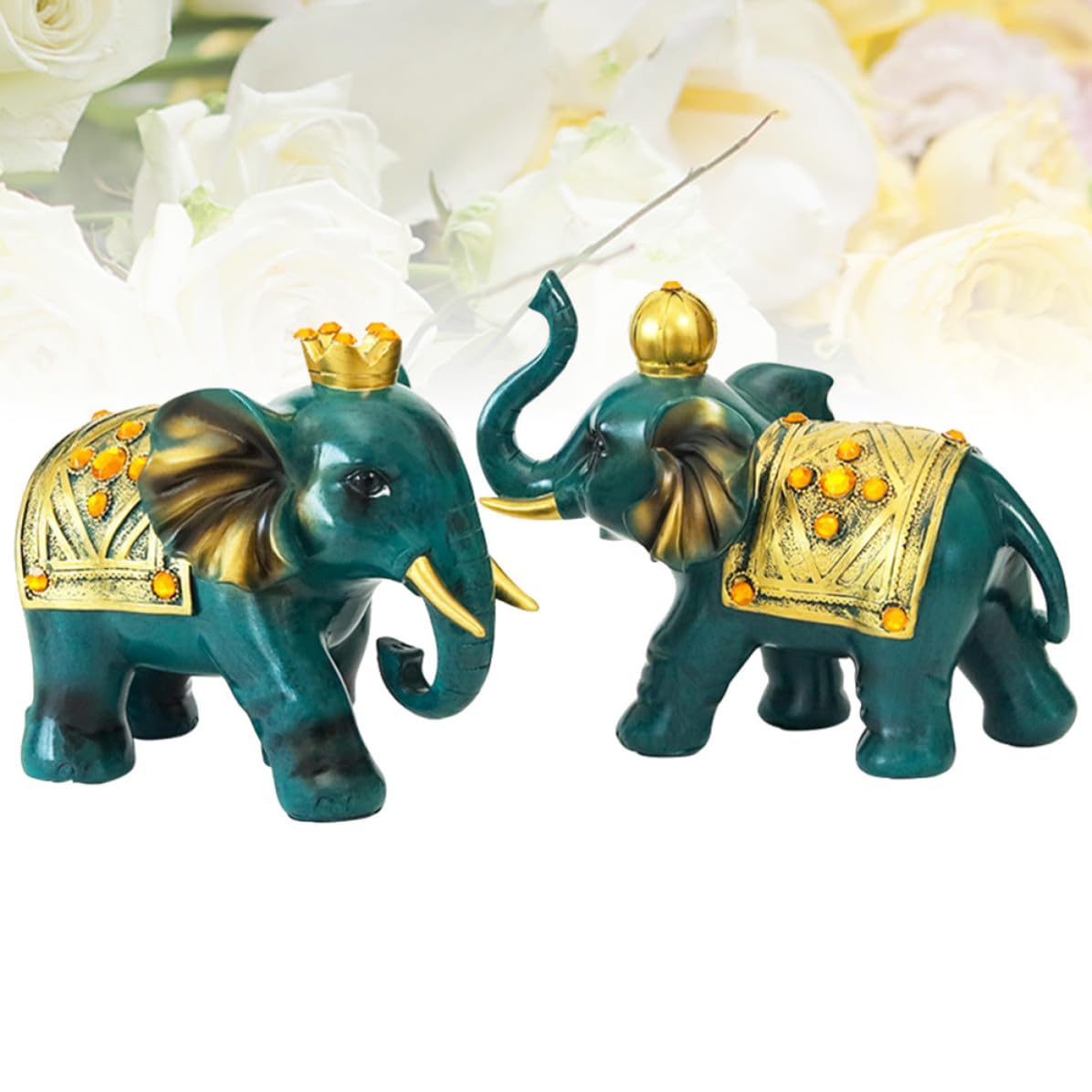Adorno de Elefante de Resina Verde, 1 Par, Estilo Europeo