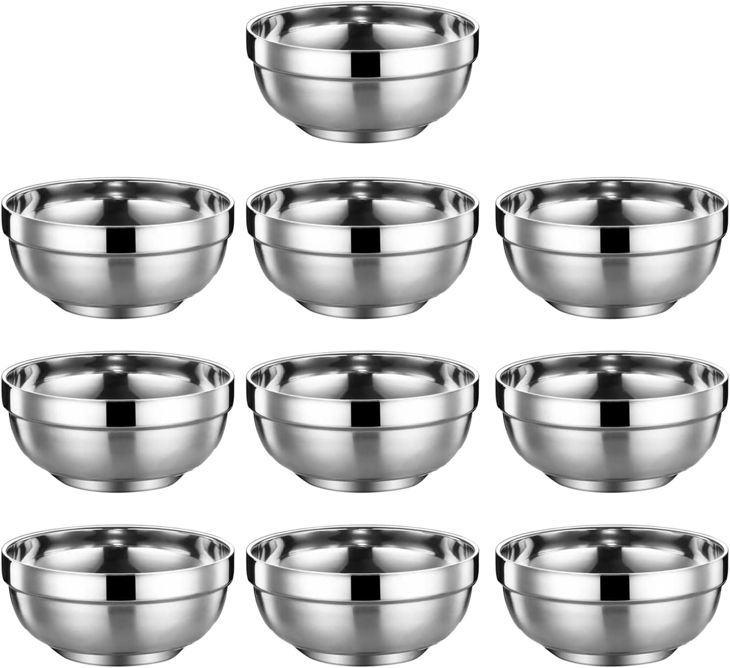 Pack of 10 Practical 304 Stainless Steel Rice Bowls 6/5.5Inch Sturdy Dishwasher Safe Stackable for Family Dining