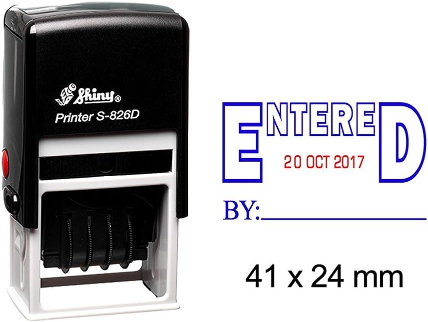 Shiny Date Stamp Self Inking with Entered by Text Ofiice Stationery Rubber Stamper S-826D