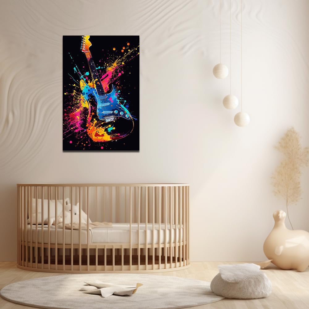 ZQQART Colorful Guitar Canvas Wall Art Graffiti Rock Guitar Picture Prints Music Theme Paintings Music Room Living Room Decor Frame(Guitar -1,24.00" x 36.00")
