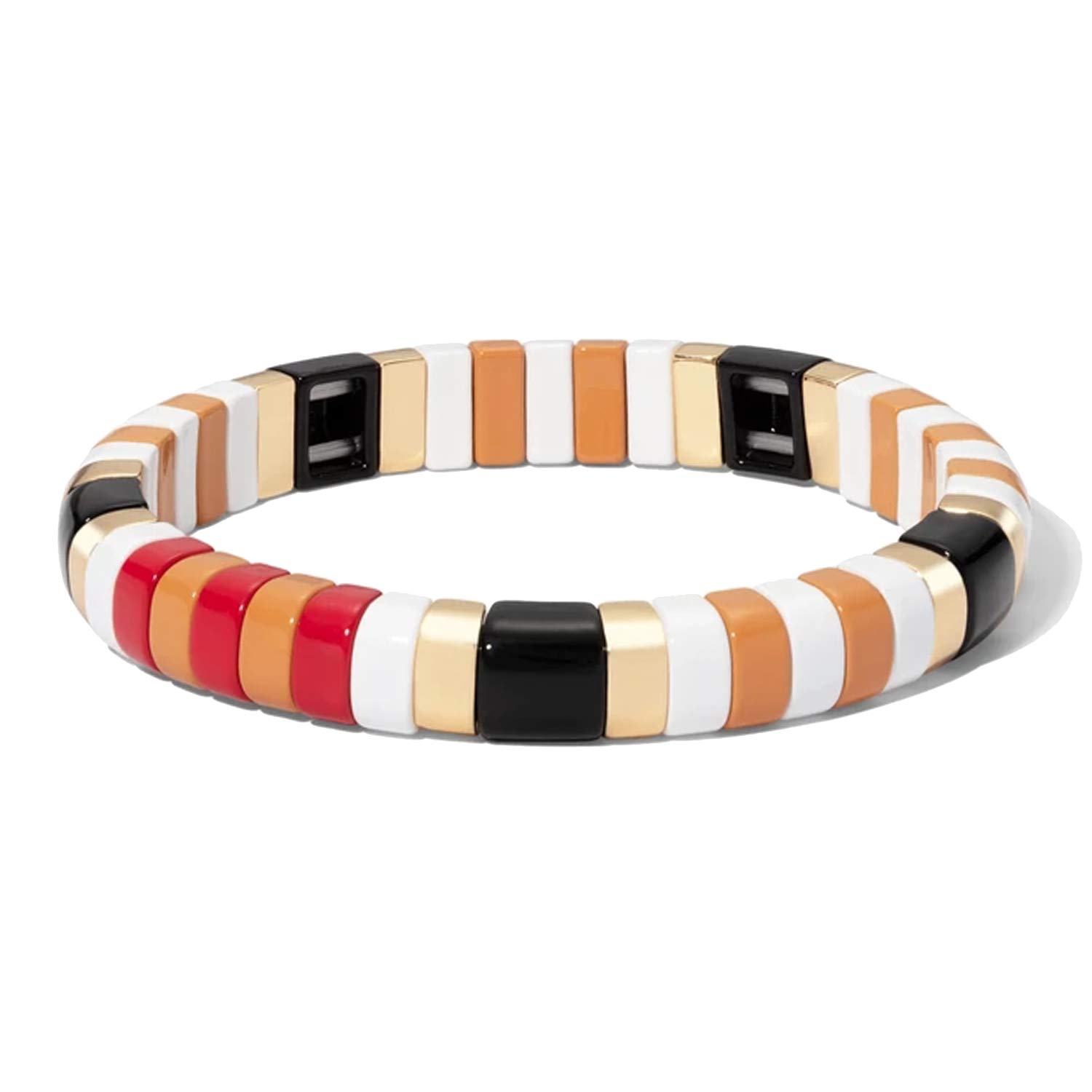 C·QUAN CHITile Bracelets Stackable Enamel Stretchy Tile Bracelet Rainbow Colorblock Beads Bracelets Bohemian Strand Bracelets for Lady Women Men Girls