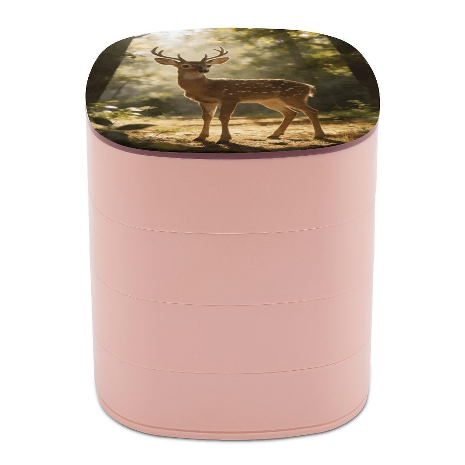 LZQPOEAS Deer Encounter The Dawn Light Jewelry Box Women Jewelry Organizer Travel Jewelry Case Cute Necklace Ring Storage Organizer 4-Layer Rotating Jewelry Tray Case with Mirror for Bracelets