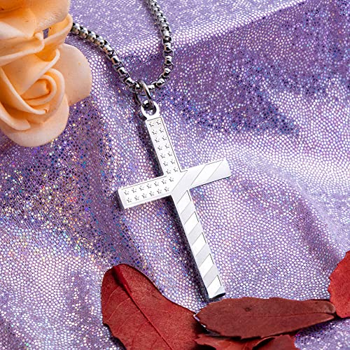 Wolentty Stainless Steel American Flag Cross Necklace Engraved Religious Philippians 4:13 Pendant Jewelry For Men #TOP3