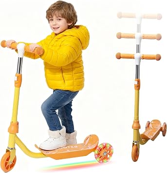 Kids Scooter - LED Light Up 3 Wheel Scooter for Kids 3-5, Adjustable Handlebar Height, Long Anti-Slip Deck,Heavy Duty Metal Scooters for Boys Girls Ages 3-5 5-7, up to 110 Lbs