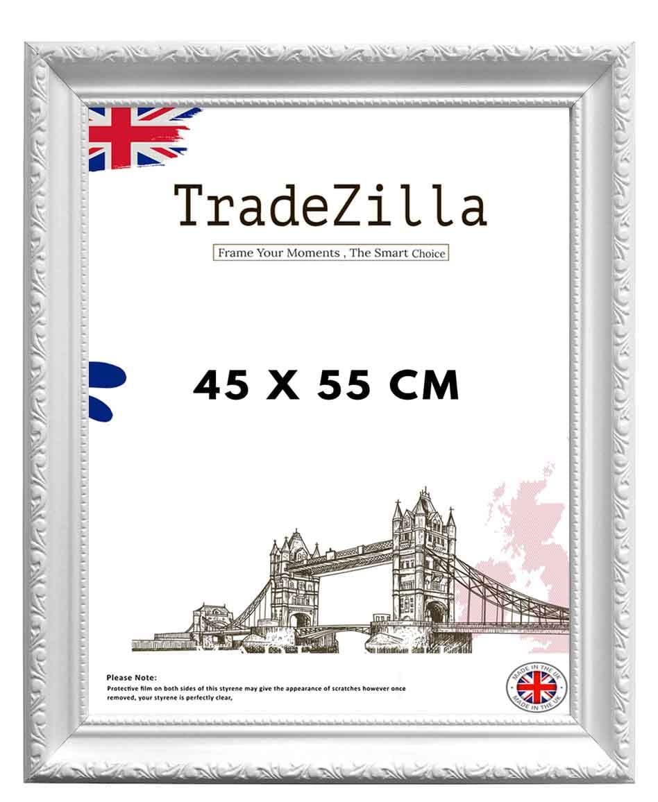 Tradezilla White Large Ornate Shabby Chic 45X55 Cm Picture/Photo/Poster Vintage Antique Frame For Art Prints, Vertically Or Horizontally, Wall Mounting Hardware Included (White)