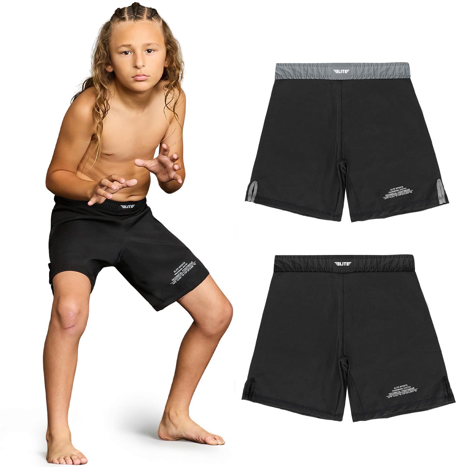 Kids MMA BJJ No GI UFC Grappling Shorts, Sports Shorts for Boys & Girls, Youth Jiu Jitsu Training Shorts Black