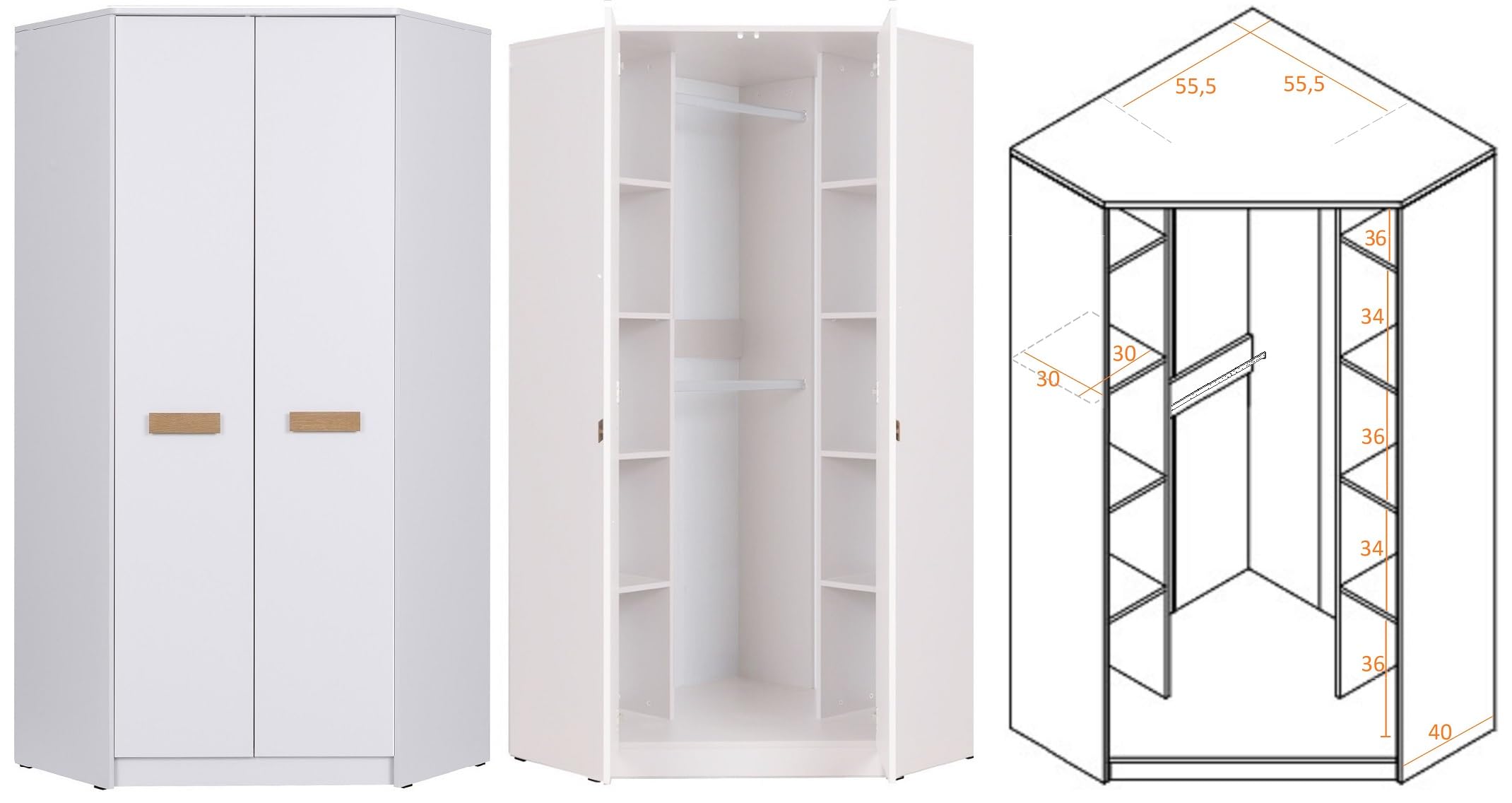 Eckkleiderschrank Gustavo mit Schrankerweiterung 40 cm für Schlafzimmer und Kinderzimmer - Artisan Eiche 91x195x91 cm