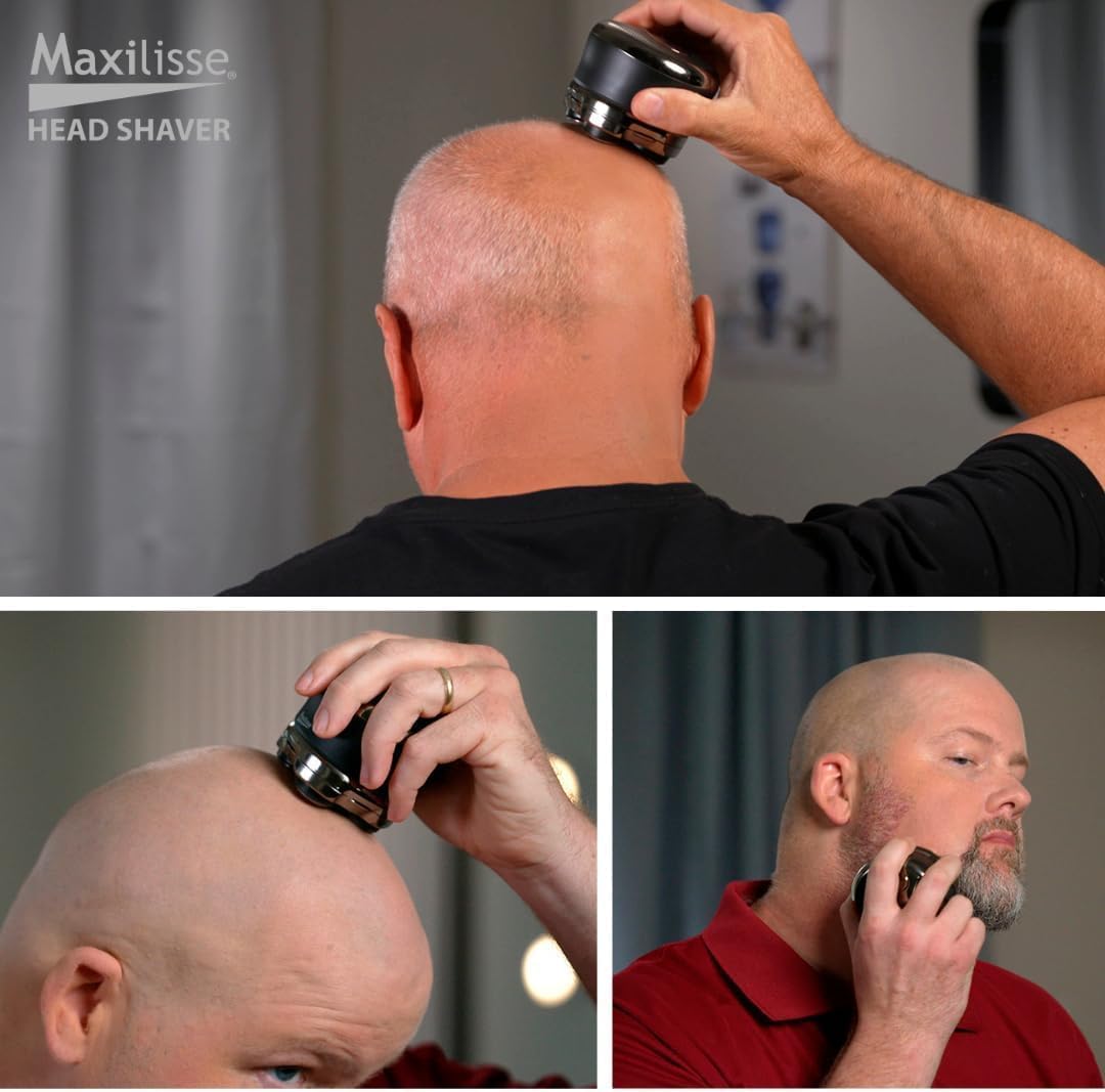 Hand holding JML Maxilisse Head Shaver showing digital display