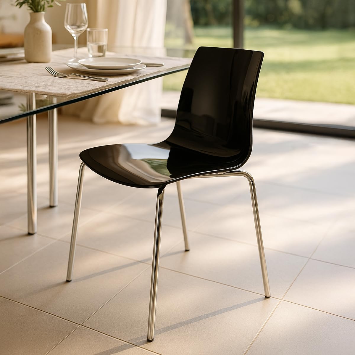 Sedie bar cucina gambe acciaio impilabile Lollipop Grand Soleil - Nero