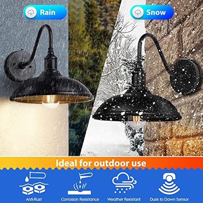 Dusk to Dawn Exterior Farmhouse Lighting Barn Light Fixture for House with Anti-ponding Bottom, Outdoor Barn Light Gooseneck Lighting for Garage Patio Porch (9.4 Diameter, 1 PC)