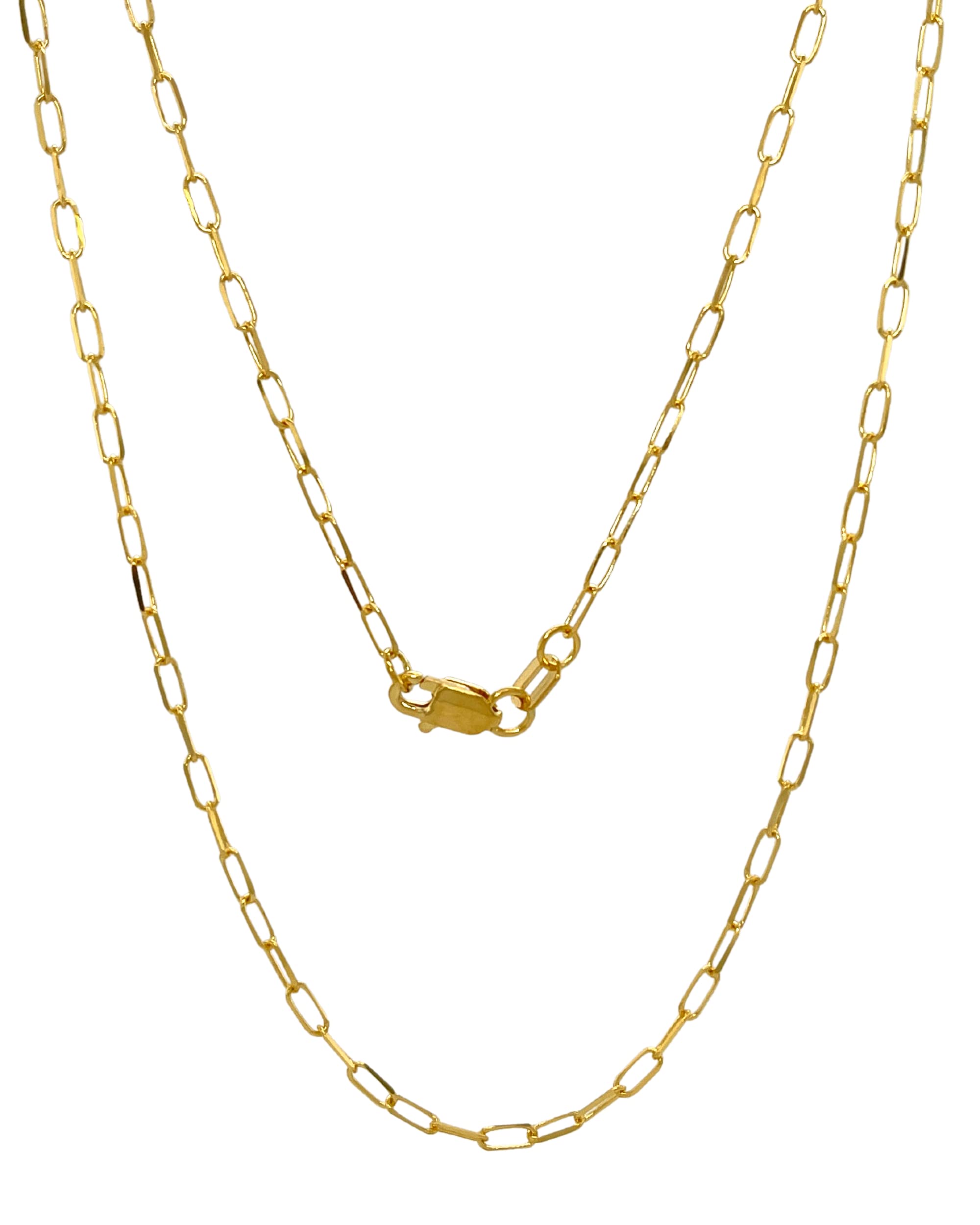 JEWELHEART 14K Solid Gold Cable Chain for Women, 1.7mm Diamond Cut Paperclip Link, Yellow or White Gold Pendant Necklace, Lobster Clasp, 14" up to 24"