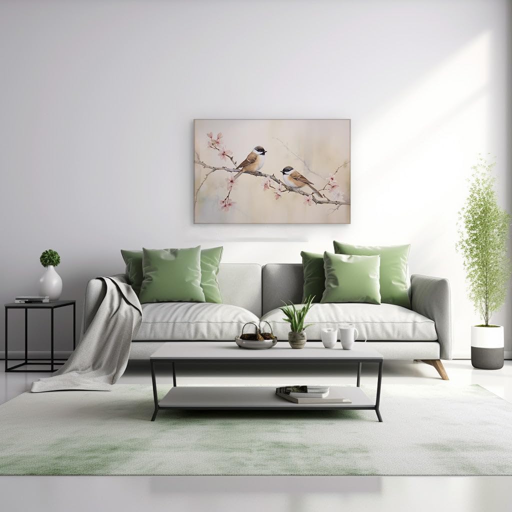 Canvas for Living room. Whispers of Spring Two Little Birds in Blossoming Harmony, 27 x 18 inch Canvas Wall Art - Contemporary Masterpieces - Nature Home Decor - 69x46 cm (27x18 inch)