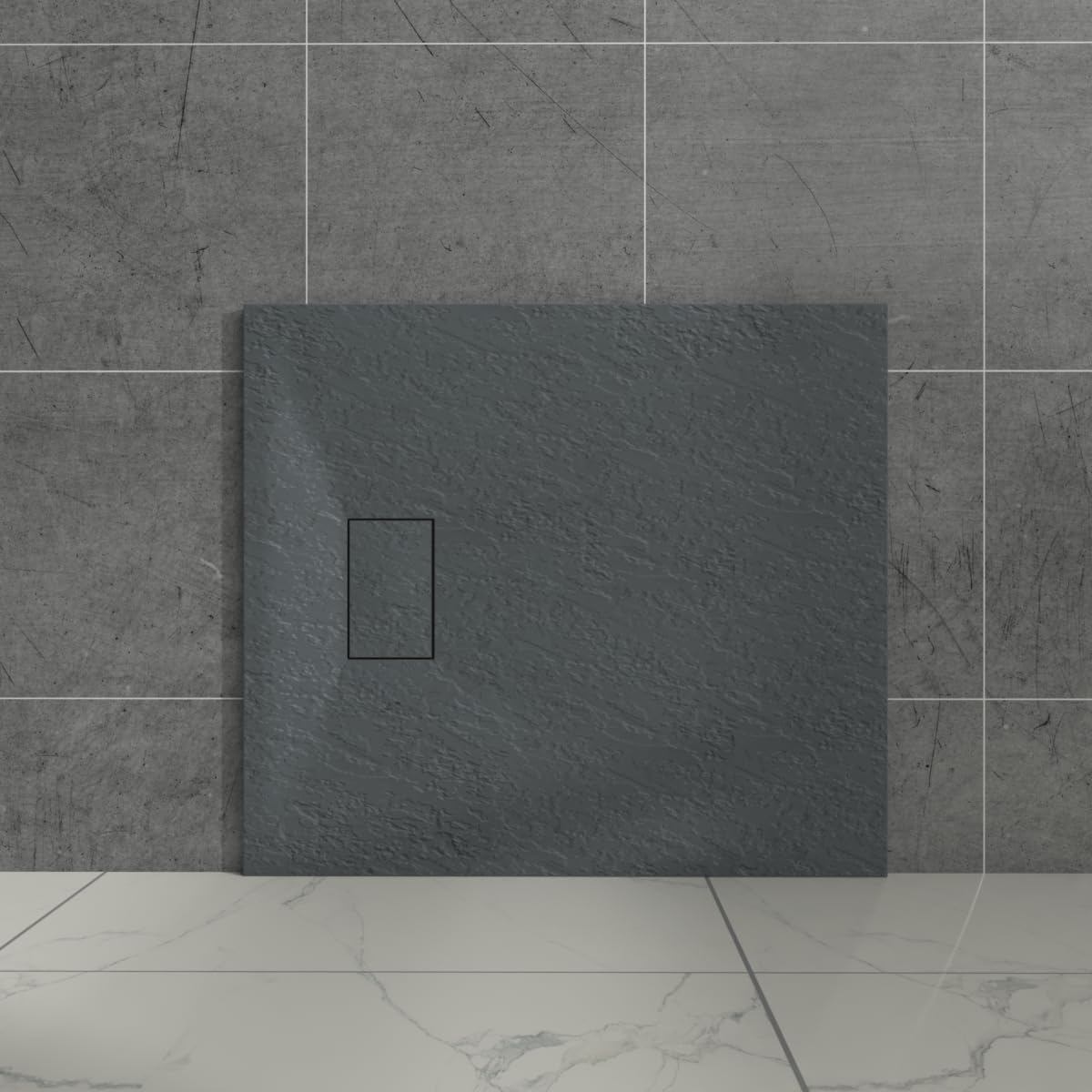 Aquariss Anthracite Rectangular Shower Tray Slate Effect SMC Slip-Resistant Shower Base for Bathroom Enclosures 1000x800mm with Waste