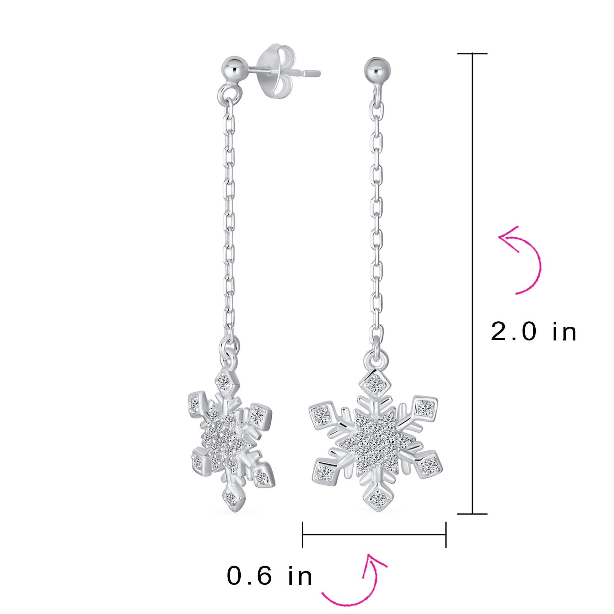 Pendientes Colgantes De Copo De Nieve De Plata Esterlina .925 Con Cadena Lineal De Fiesta Navideña De Circonia Cúbica De Invierno Para Mujeres Adolescentes