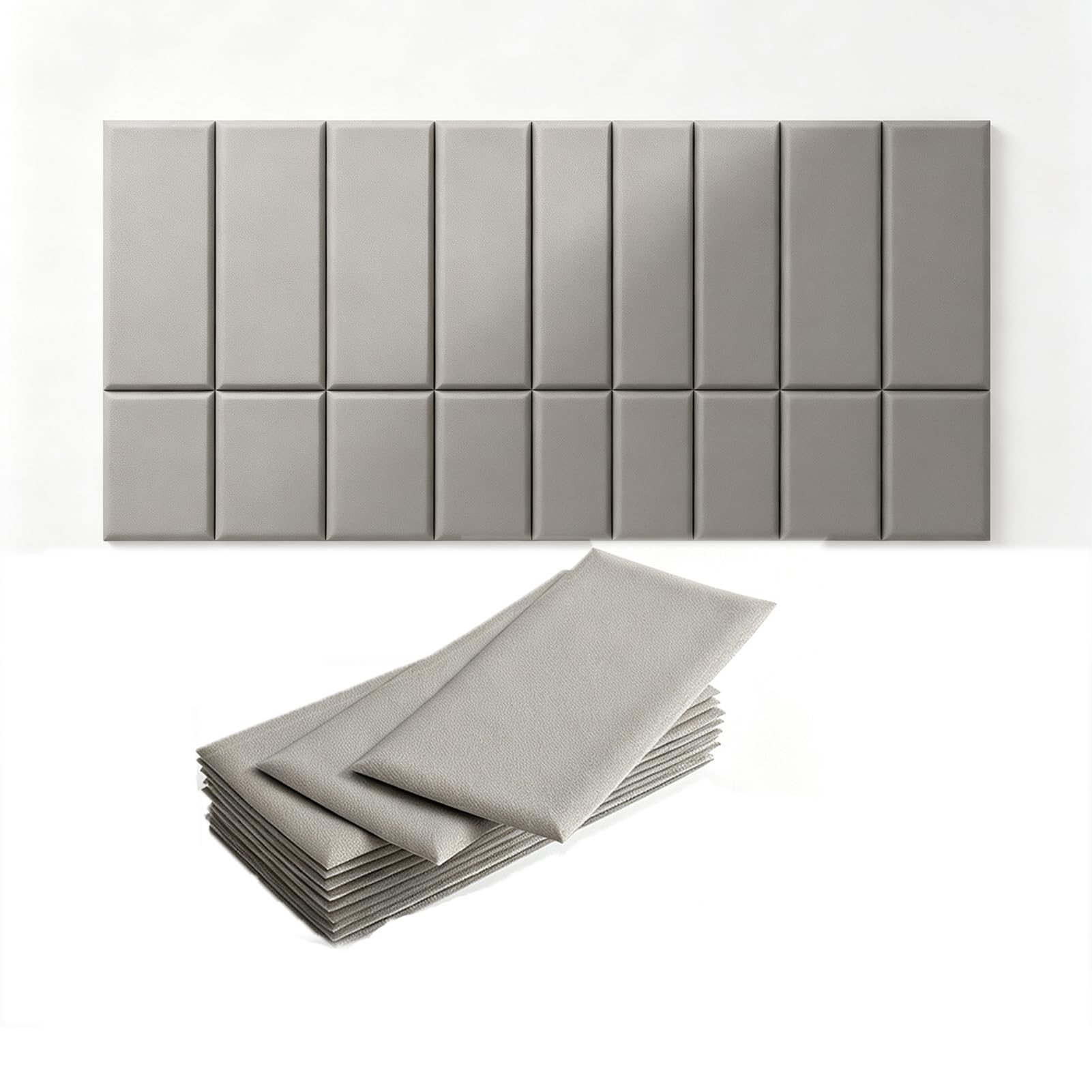 Panel ścienny zagłówka do podwójnych, samoprzylepnych paneli ściennych 3D, tapicerowany panel ścienny, szary
