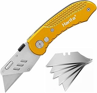 Sponsored Ad - Folding Utility Knife Box Cutter with 5-Piece Extra Quick Change Blades, Safely Lock-Back Design, Portable ...