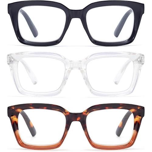 HIGHLIKE Oversized Blue Light Reading Glasses Women,Stylish Square Spring Hinge Readers Glasses