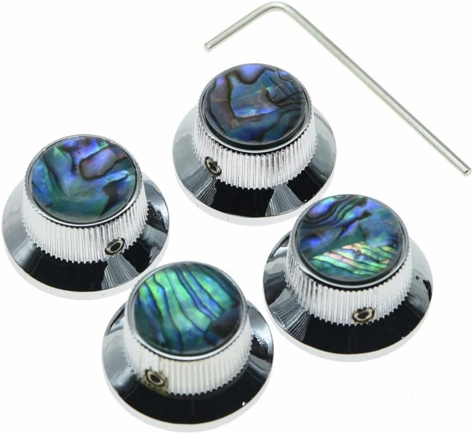 Dopro 4X Abalone Top Chrome LP Top Hat Knobs with Set Screw Metal Bell Knobs for Guitar Bass with 6mm Shaft Pots