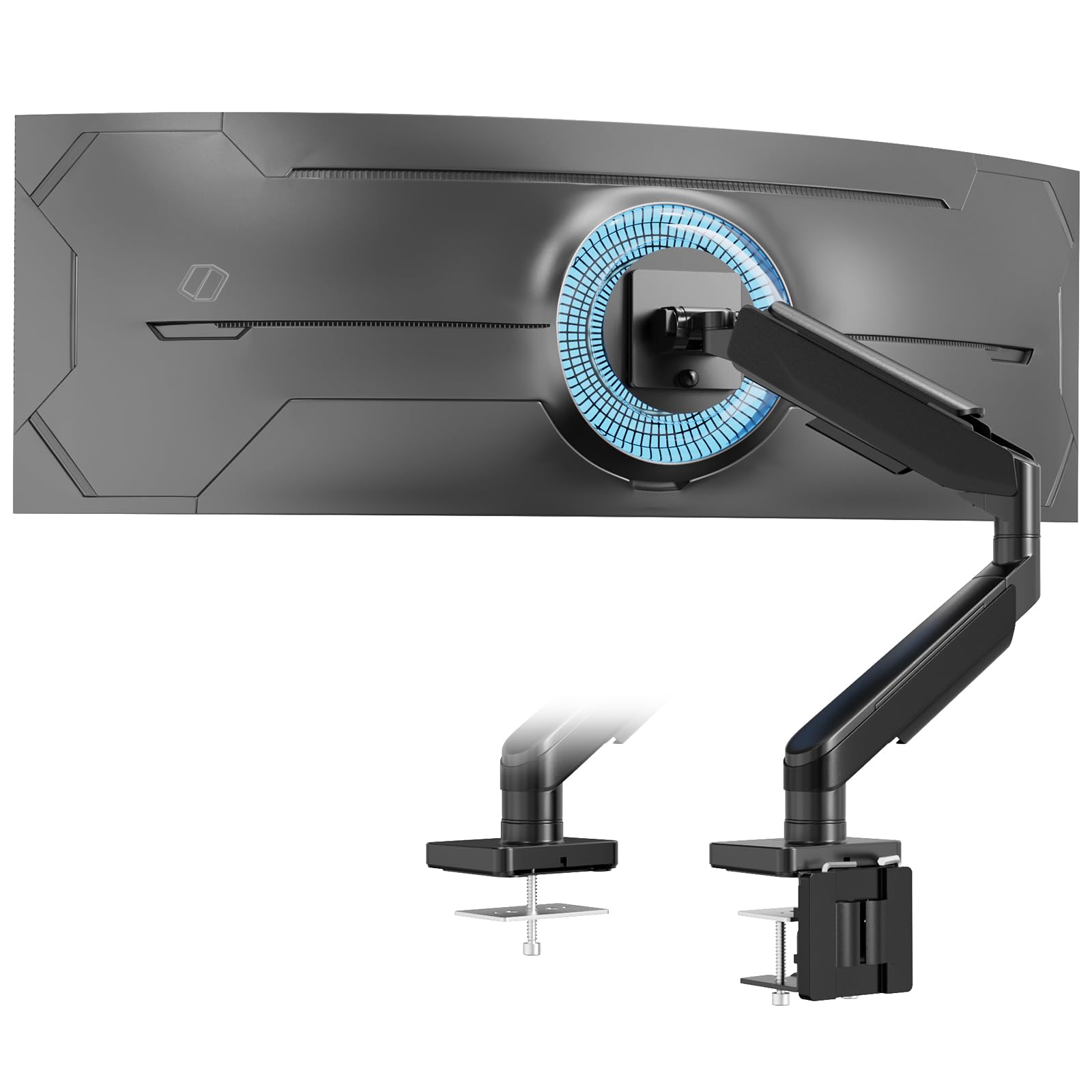 Brazo de Monitor para Pantallas Planas y Curvas de 17 a 49 Pulgadas, Soporte con Resorte de Gas Hasta 20 kg, Totalmente Ajustable, VESA 75/100 mm