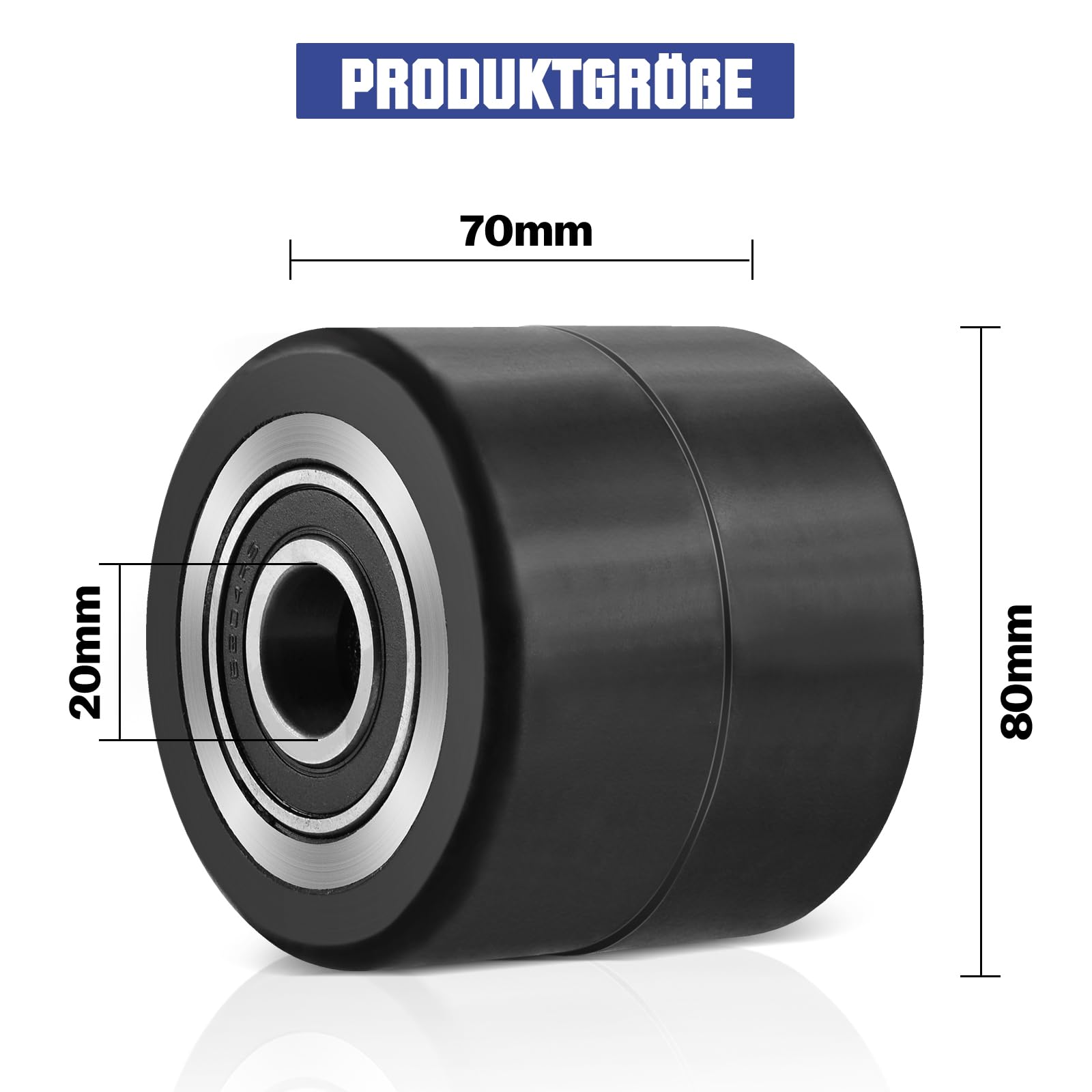 Satz mit 4 Hubwagenräder Gummi 80x70mm mit Kugellager, Hubwagenrolle Gummirollen Achse 20 mm für Palettenhubwagen, Maximale Belastung: 600 KG