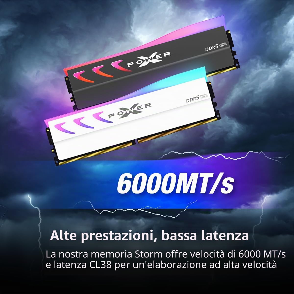 Silicon Power SP064GXLWU60BFDK - Modulo di memoria RAM DDR5 da 64 GB (2 x 32 GB) Storm RGB 6000MT/s (PC5-48000) 288 pin CL38 1,35 V UDIMM Desktop RAM SP064GXLWU60BFDK grigio