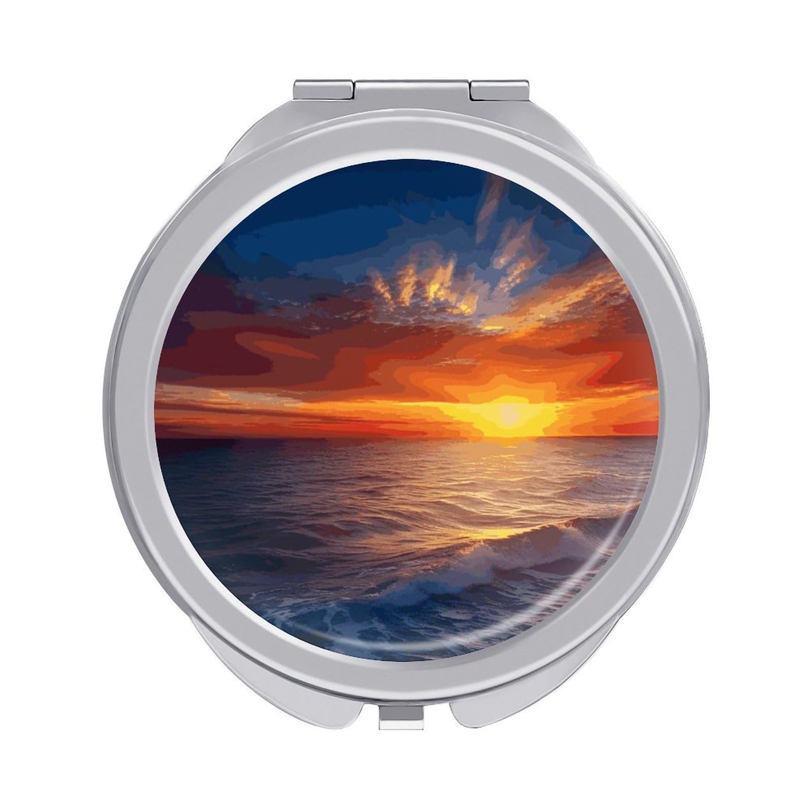 FekiLoot Sea and Sunset Travel Makeup Mirror 2 X /1 X Magnifying Slim Pocket Mirrors Compact for Purse Travel Makeup Mirrors for Pocket, Handbag, Purse Women Gift