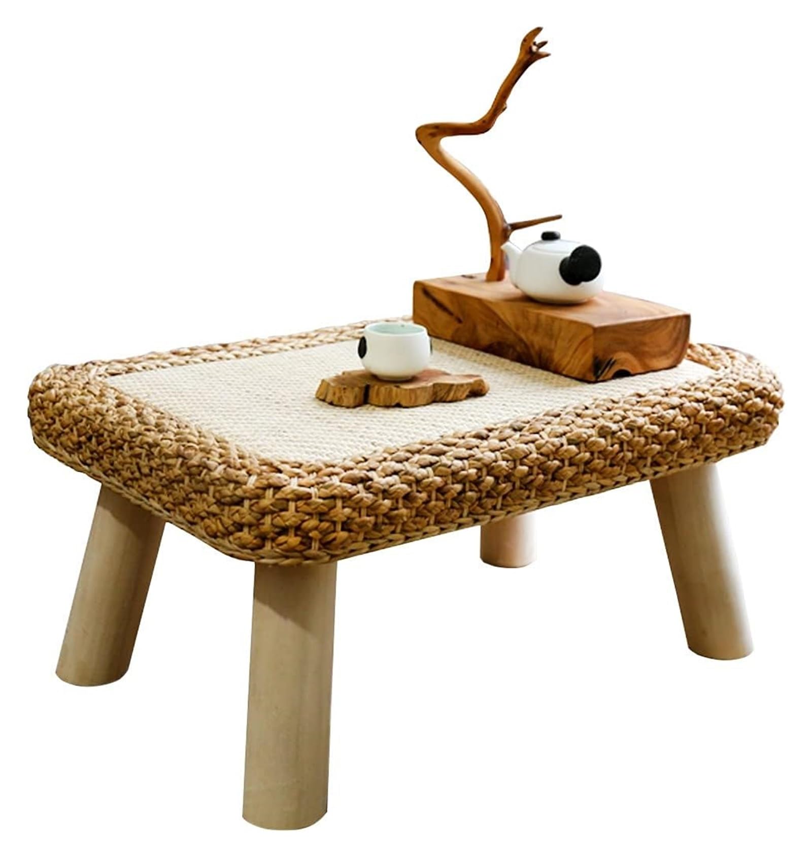 Table basse pliante japonaise faite main en rotin noble