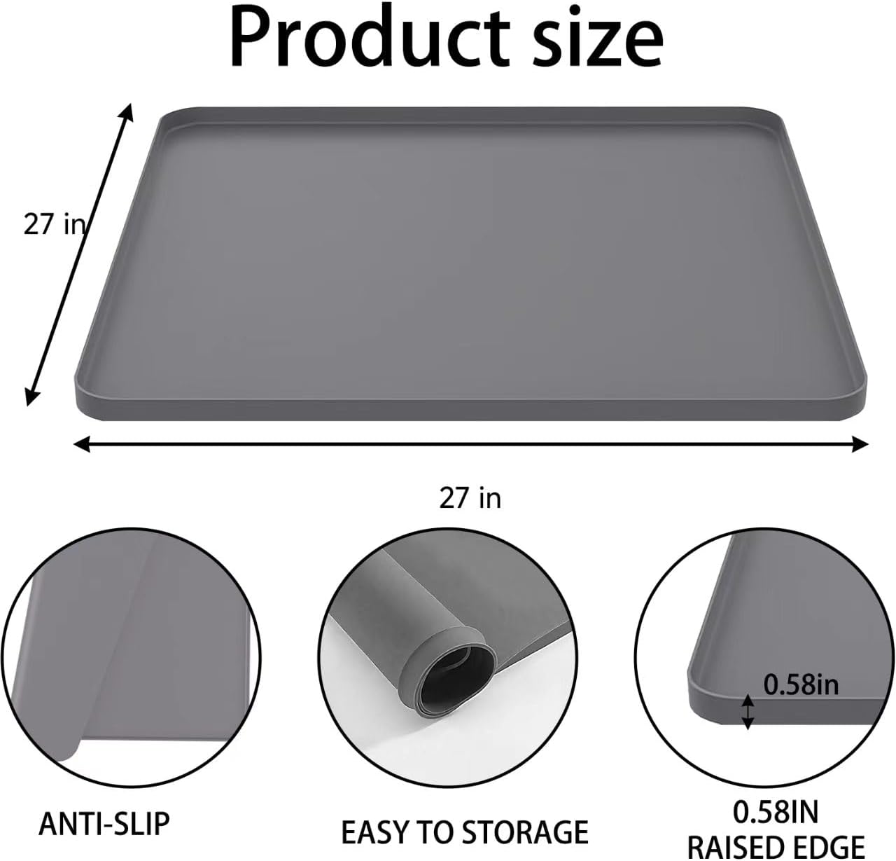 27" x 27" Bedside Commodes Mat, Bedside Toilet Floor Mat with Raised Edge for Floor Protector, Silicone Non-Slip Protective Mat for Under Commode Chair, Recyclable and Waterproof