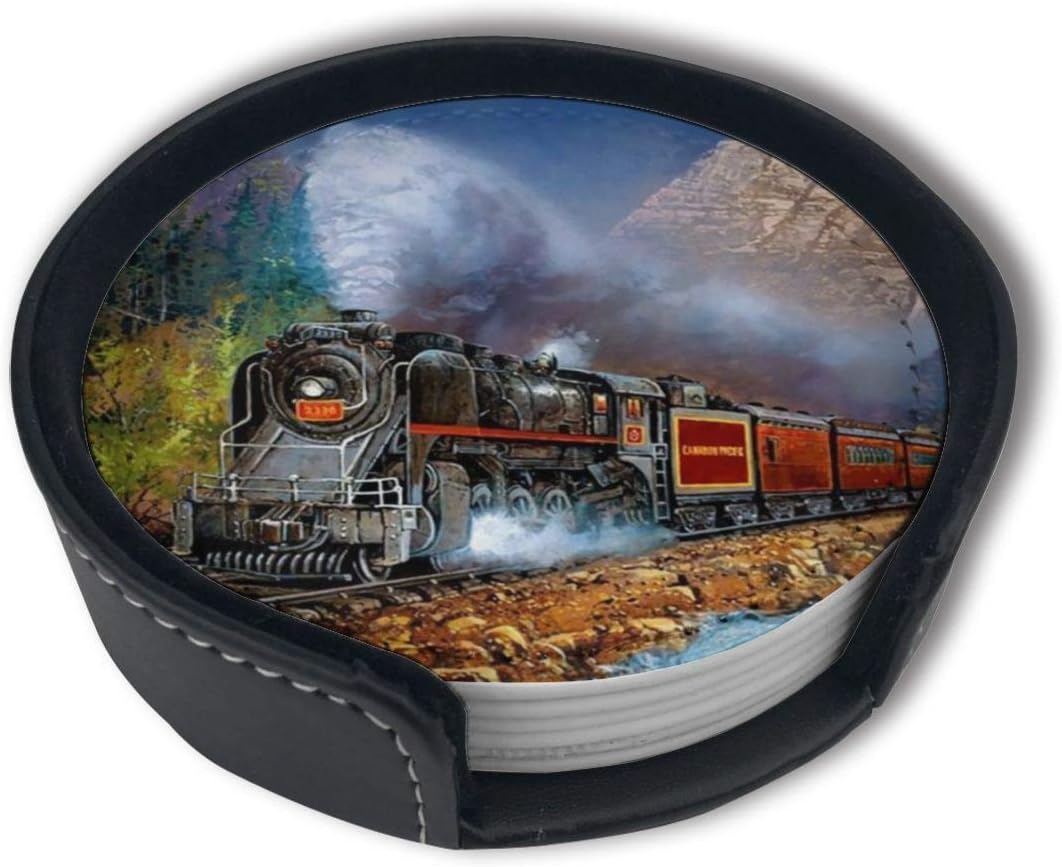 Gеt Pорulаr оƒƒеr Locomotive Train Art Steam Modern Coaster Drink Gift To Friends Man Woman's Unique Gift Funny Birthday Housewarming Gift Apartment Kitchen Room Bar Decoration Set Of 6