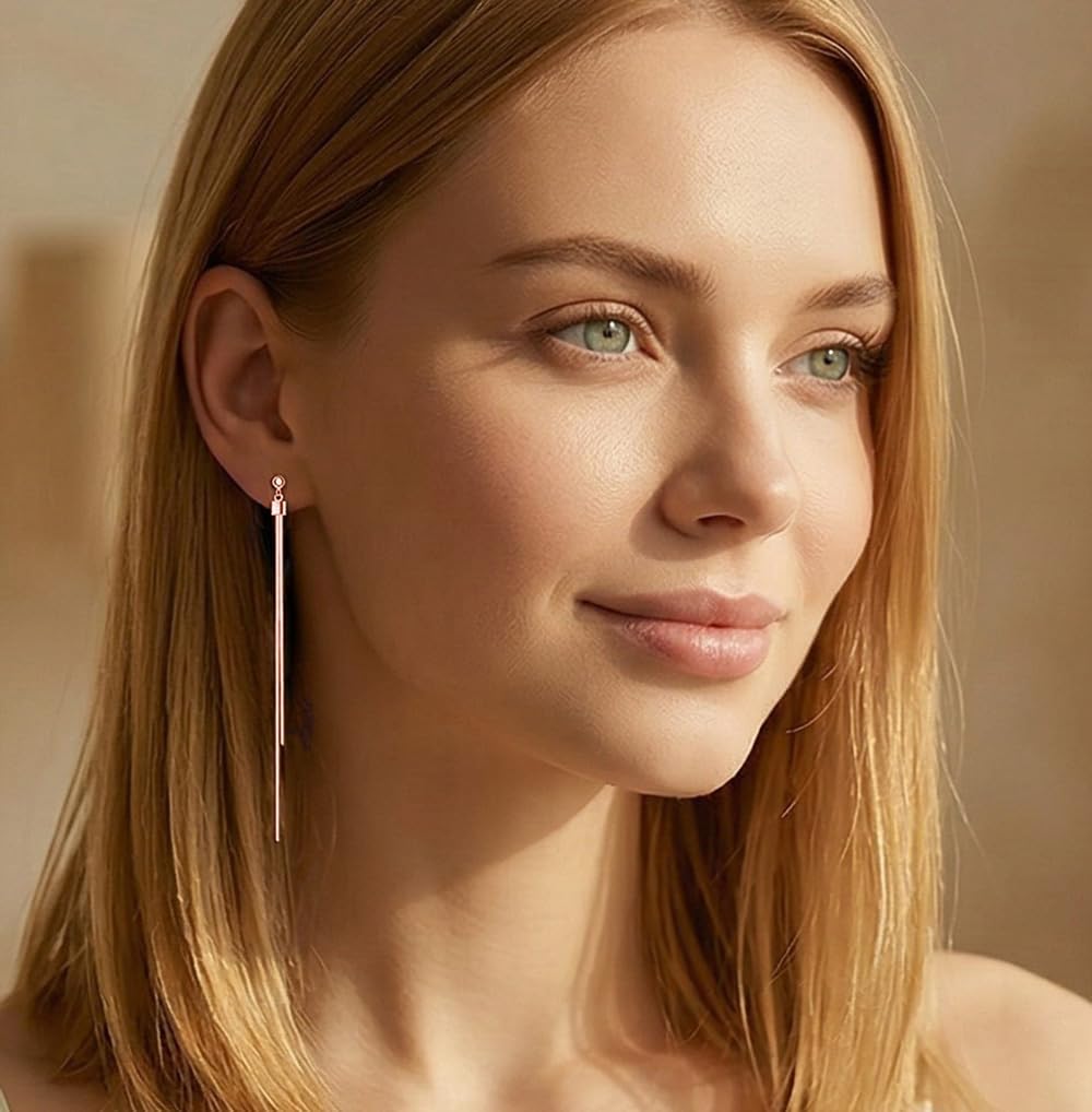 Reffeer Solid 925 Sterling Silver Tassel Chain Dangle Earrings for Women Teen Girls Long Dangle Drop Earrings Minimalist