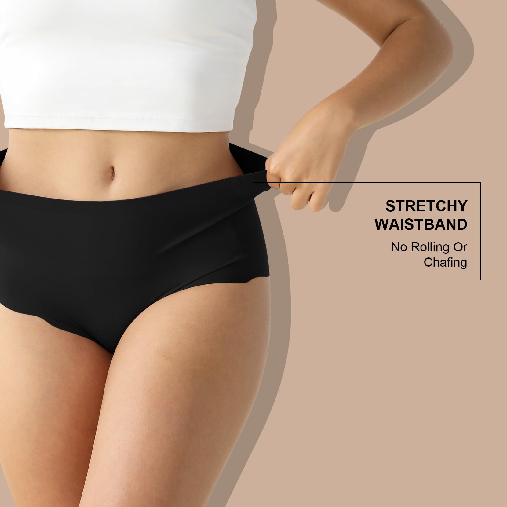 Lot de 6 culottes sans couture pour femme - Respirantes - Taille haute - Confortables - Anti-humidité - Bords ondulés - Couverture complète