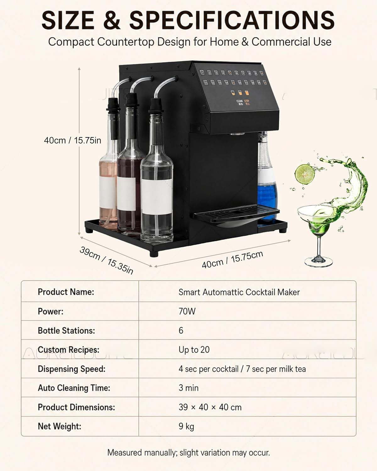 Kit para preparar cócteles en un bar, estación de cócteles profesional automatizada con función de autolimpieza, máquina inteligente para preparar bebidas con capacidad para 6 botellas de licores
