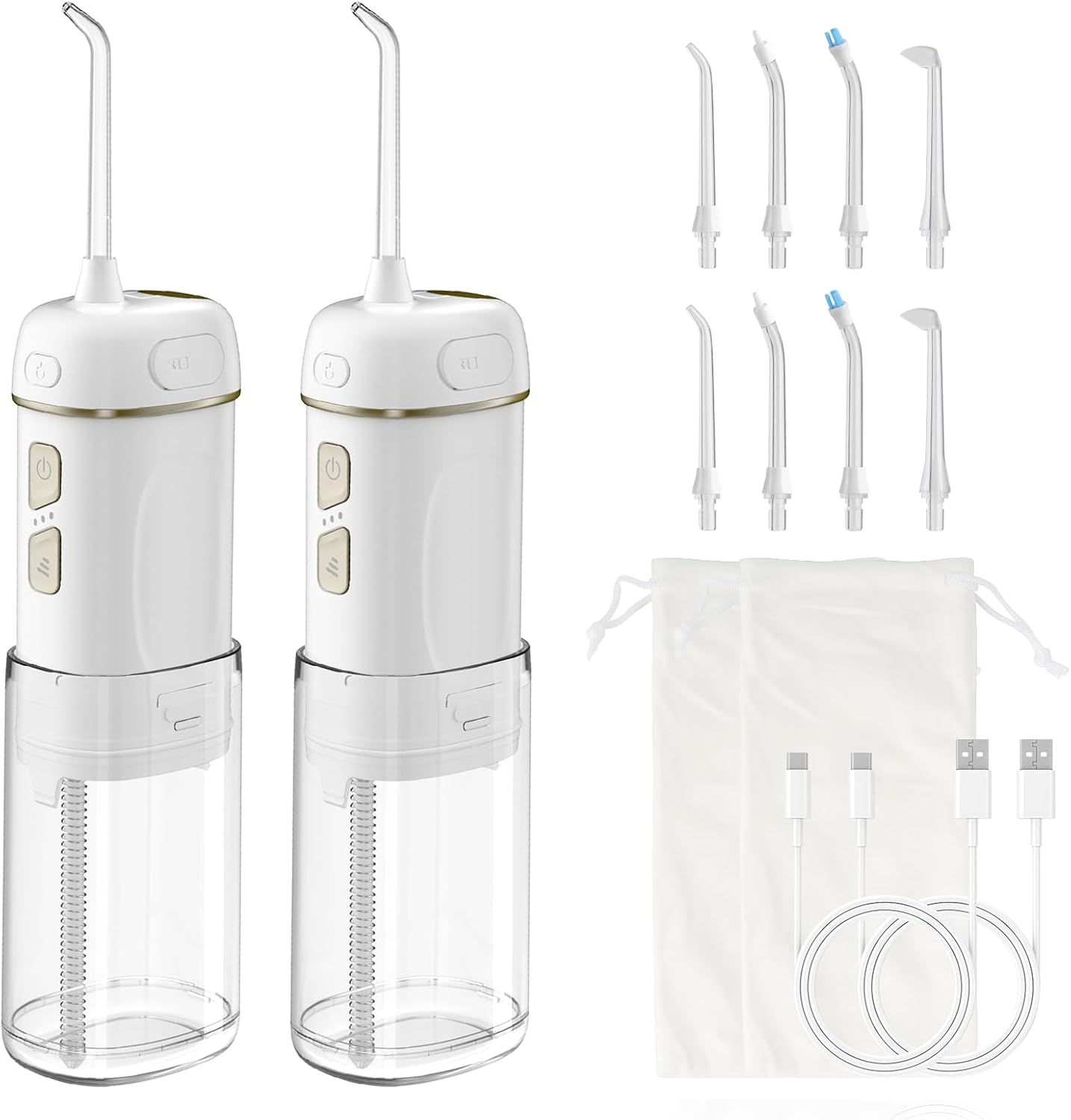 Hibbent 2 Pack Portable Cordless Water Flosser, Mini Oral Irrigator with 3 Modes & 4 Jet Tips, IPX7 Waterproof Rechargeable Travel Electric Dental Flosser for Braces Care, Sensitive Teeth, Orthodontic