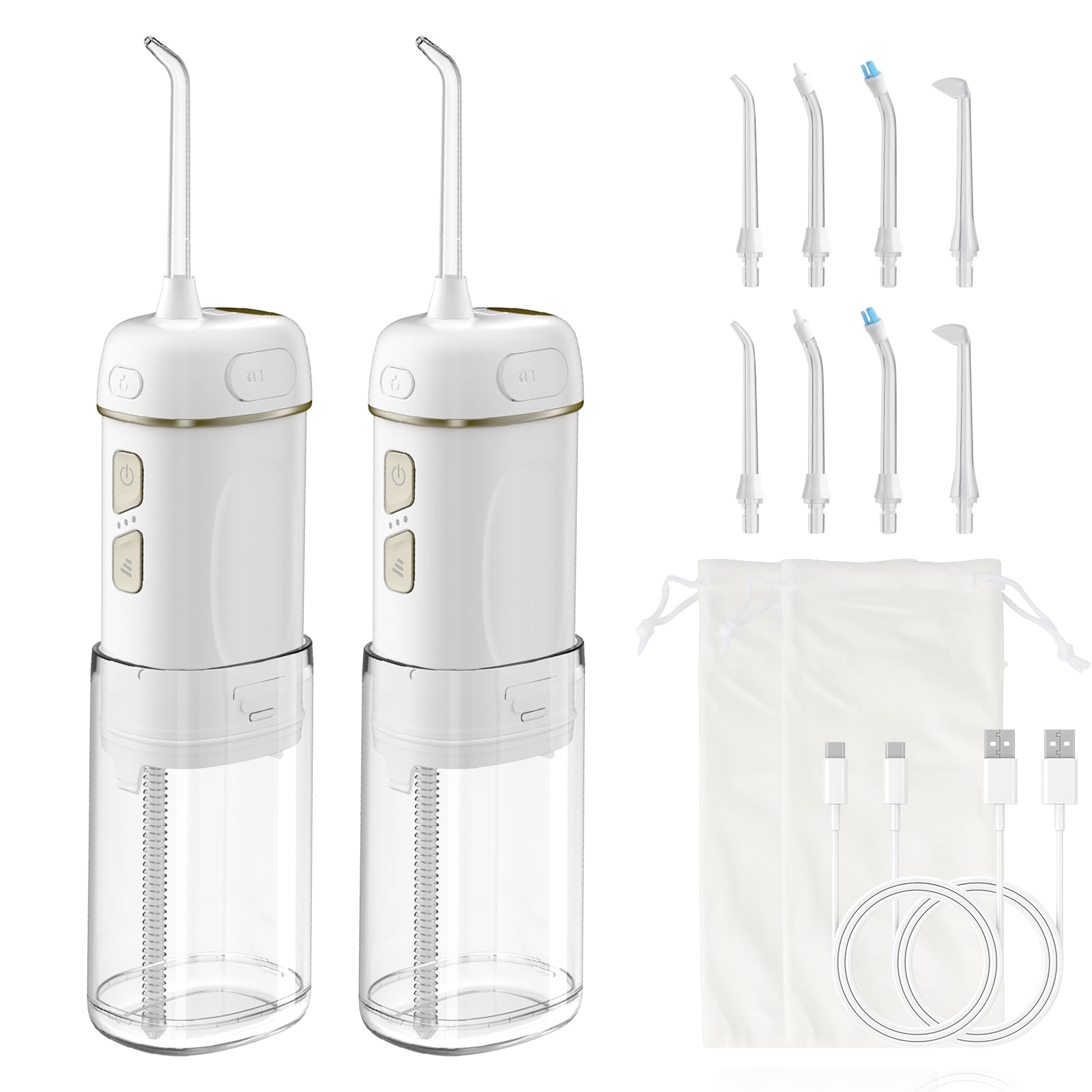 Idropulsore portatile senza fili, mini irrigatore orale con 3 modalità e 4 punte a getto, IPX7 impermeabile ricaricabile da viaggio filo interdentale elettrico per la cura delle parentesi graffe